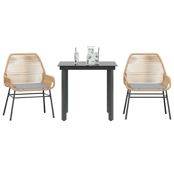 vidaXL 3-osaline aiam&ouml;&ouml;bli komplekt patjadega, pruun, pol&uuml;rotang klaas