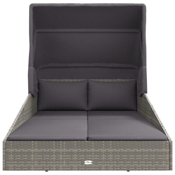 vidaXL päevitusvoodi kokkupandava katusega, hall, 200 x 114 x 128 cm