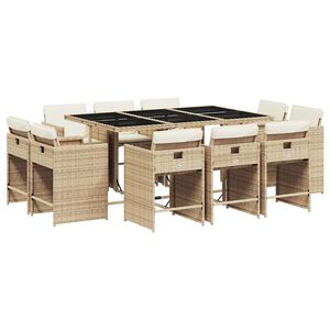 vidaXL 11-osaline aiam&ouml;&ouml;bli komplekt patjadega, beež, pol&uuml;rotang