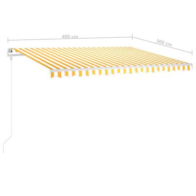 vidaXL käsitsi sissetõmmatav varikatus LED´idega, 4x3 m, kollane/valge