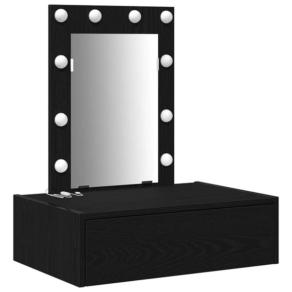 vidaXL Riietumislaud peeglituledega Must 60 x 40 x 70 cm Tehispuit