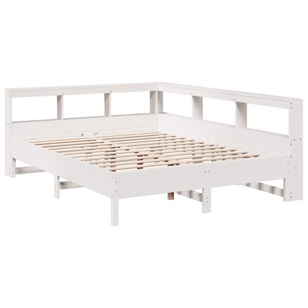 vidaXL riiuliga voodiraam ilma madratsita, valge, 150x200cm, m&auml;nnipuit