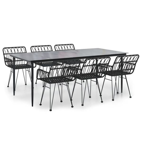 vidaXL 7-osaline aiamööblikomplekt, must, polürotang