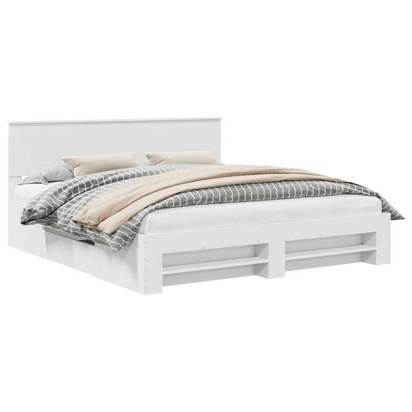 vidaXL Voodi raam peaga Valge 200 x 200 cm Tehispuit