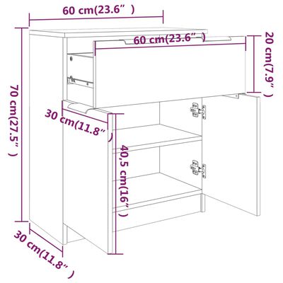 vidaXL puhvetkapp, valge ja Sonoma tamm 60x30x70 cm tehispuit