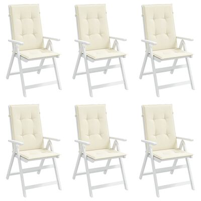 vidaXL kõrge seljatoega toolipadjad 6 tk, kreem, 120x50x3 cm, kangas