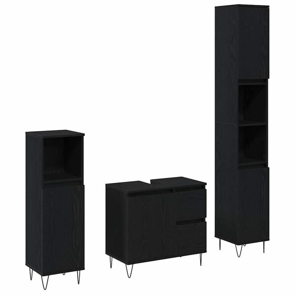 vidaXL Vannitoa mööbleset sahtliga 3 pcs Must tamm 30 x 30 x 190 cm