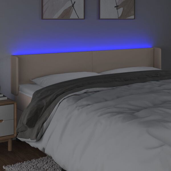 vidaXL LED-voodipeats, Cappuccino, 203x16x78/88 cm kunstnahk