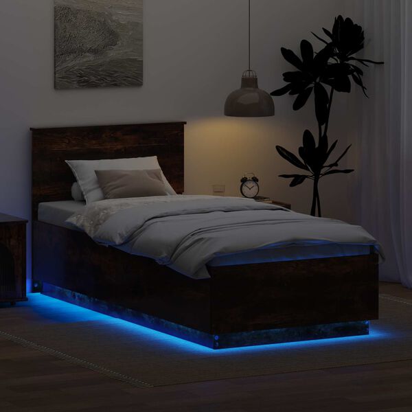 vidaXL Voodi raam peaga Suitsetatud tamm 70 x 190 cm Tehispuit