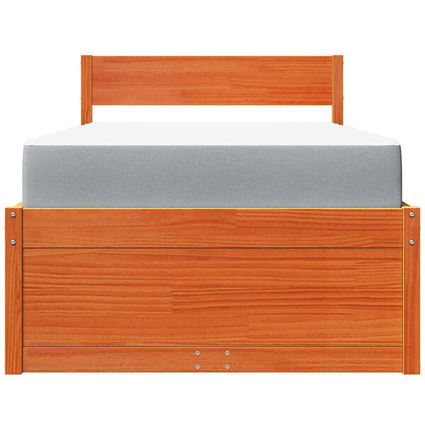 vidaXL voodi sahtlite ja madratsiga, vahapruun, 90x200 cm, m&auml;nnipuit