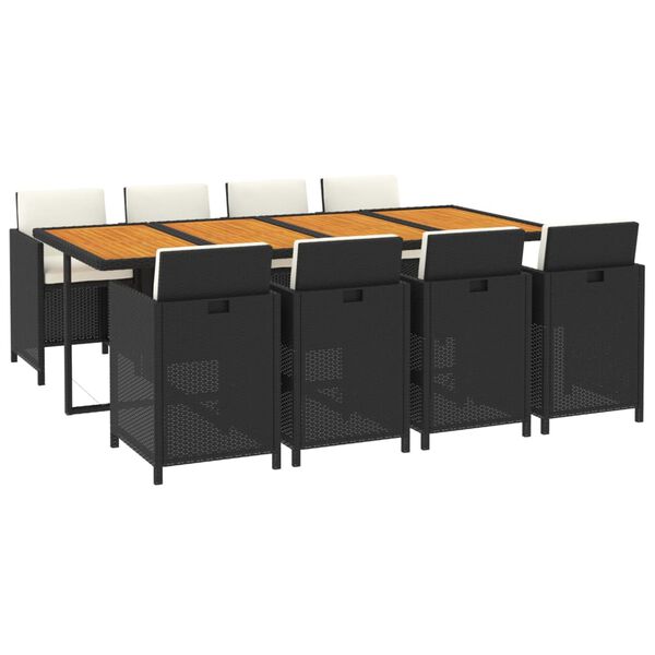 vidaXL 9-osaline aiam&ouml;&ouml;bli komplekt patjadega, must, pol&uuml;rotang