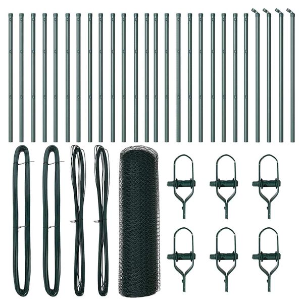 vidaXL Aed koos postidega Roheline 0.5 x 50 m PVC kaetud teras