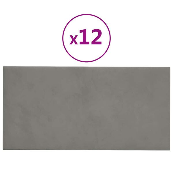 vidaXL seinapaneelid 12 tk, helehall, 30 x 15 cm, samet, 0,54 m²