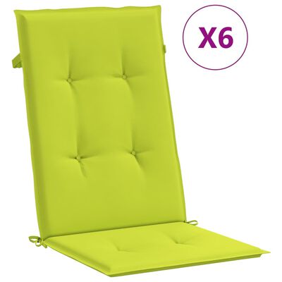vidaXL kõrge seljatoega toolipadjad 6 tk, roheline 120x50x3 cm, kangas