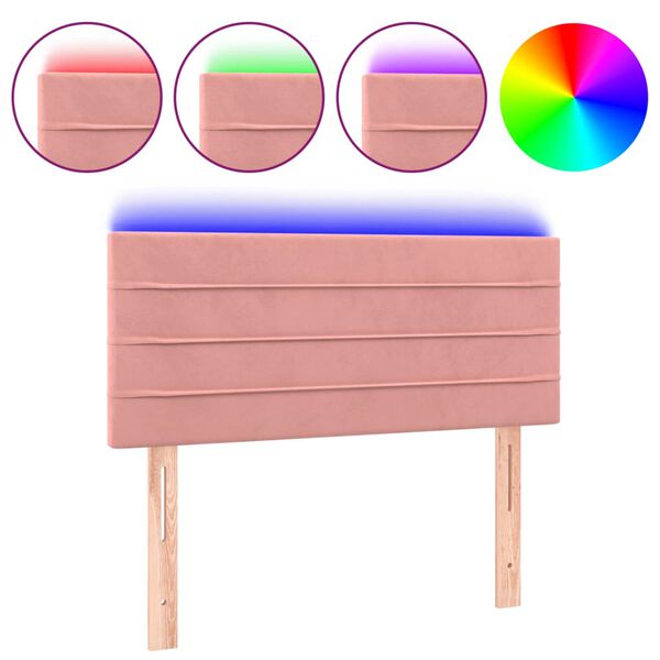 vidaXL LED-voodipeats, roosa, 100x5x78/88 cm, samet