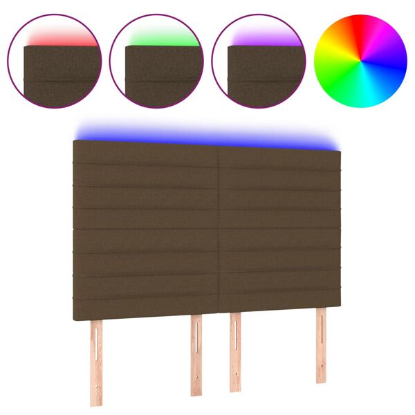 vidaXL LED-voodipeats, tumepruun, 144x5x118/128 cm, kangas