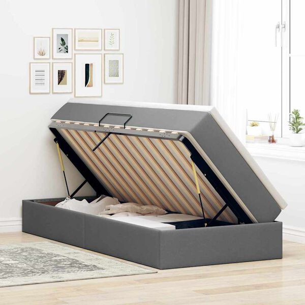 vidaXL Voodi hoiukohaga ja madratsiga Tumehall 90 x 200 cm Pol&uuml;ester