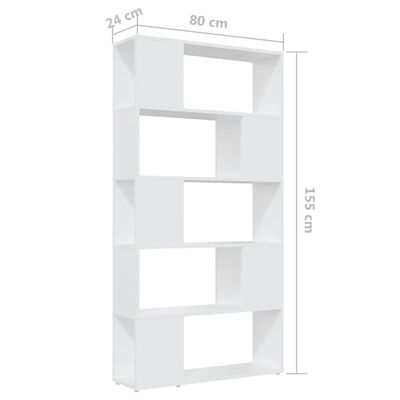 vidaXL raamaturiiul/ruumijagaja, valge, 80x24x155 cm, puitlaastplaat