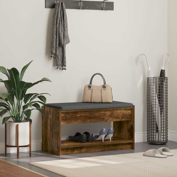 vidaXL Hallipink padjaga riiuliga Suitsetatud Tamm 83 x 38 x 45 cm