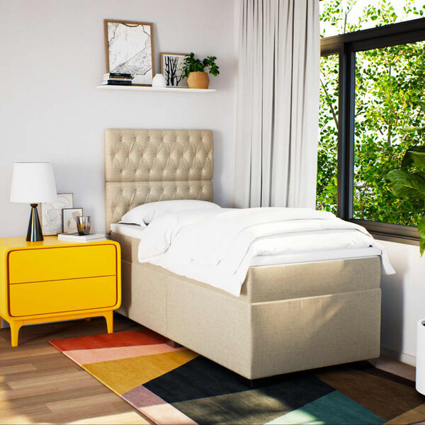 vidaXL kontinentaalvoodi madratsiga, kreemjas, 90x190 cm, kangas