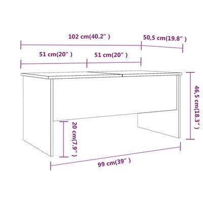 vidaXL kohvilaud, kõrgläikega valge, 102x50,5x46,5 cm, tehispuit