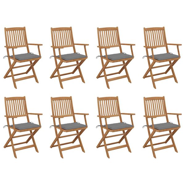 vidaXL kokkupandavad v&auml;litoolid patjadega, 8 tk, akaatsiapuit