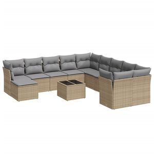 vidaXL 12-osaline aiadiivani komplekt patjadega, beež, pol&uuml;rotang