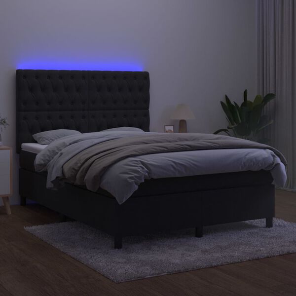 vidaXL kontinentaalvoodi madrats ja LED, must, 140x190 cm, samet