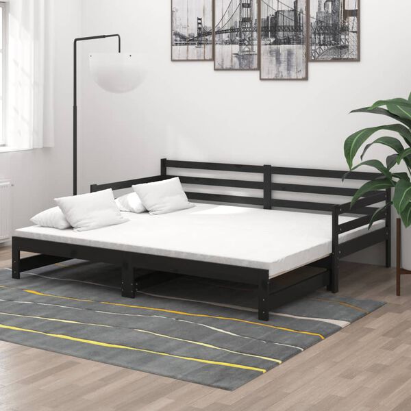 vidaXL v&auml;ljat&otilde;mmatav p&auml;evavoodi, 2x(90x200) cm, must, t&auml;ism&auml;nnipuit
