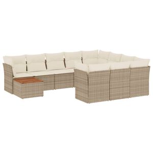 vidaXL 11-osaline aiadiivani komplekt patjadega, beež, pol&uuml;rotang