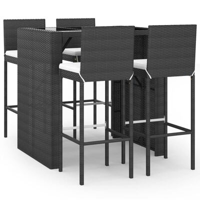 vidaXL 5-osaline aia baarikomplekt istmepatjadega, must, polürotang