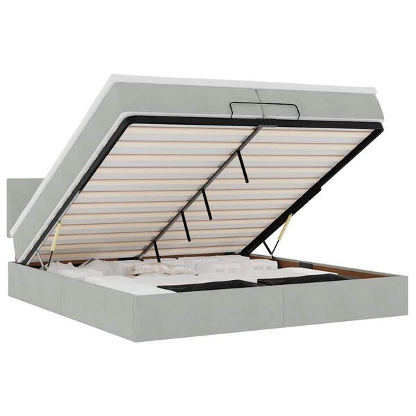 vidaXL Ottomani voodiraam madratsitega, helehall, 200x200 cm, samet