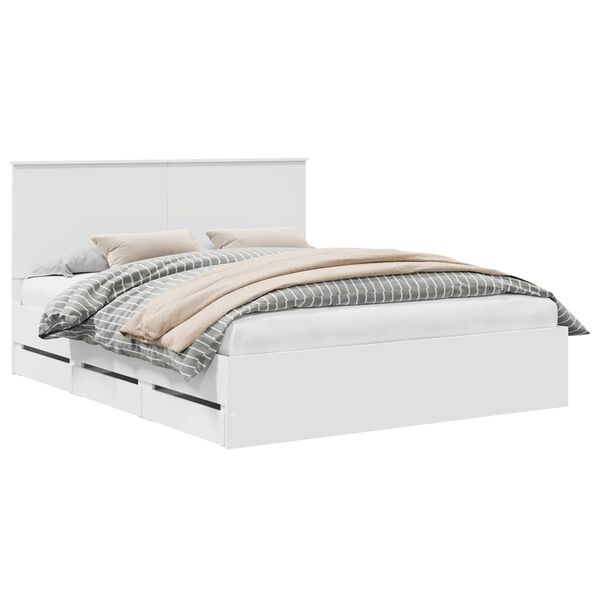 vidaXL Voodi raam peaga sahtliga Valge 160 x 200 cm Inseneripuit