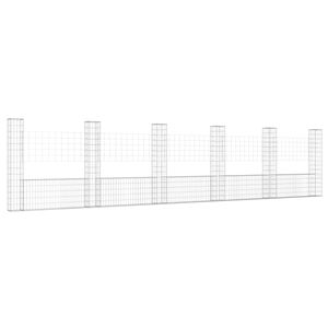 vidaXL U-kujuline gabioonkorv 6 postiga, raud, 620x20x150 cm