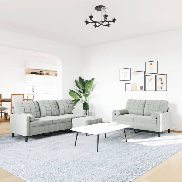 vidaXL 3-osaline diivanikomplekt patjadega, helehall, samet