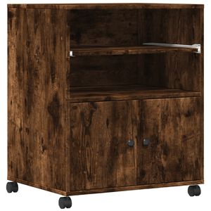 vidaXL ratastega printerialus, suitsutatud tamm, 60x48x74 cm