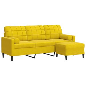 vidaXL 3-kohaline diivan jalapingiga, kollane, 180 cm, samet