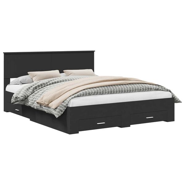 vidaXL Voodi raam peaga sahtliga Must 160 x 200 cm Tehispuit