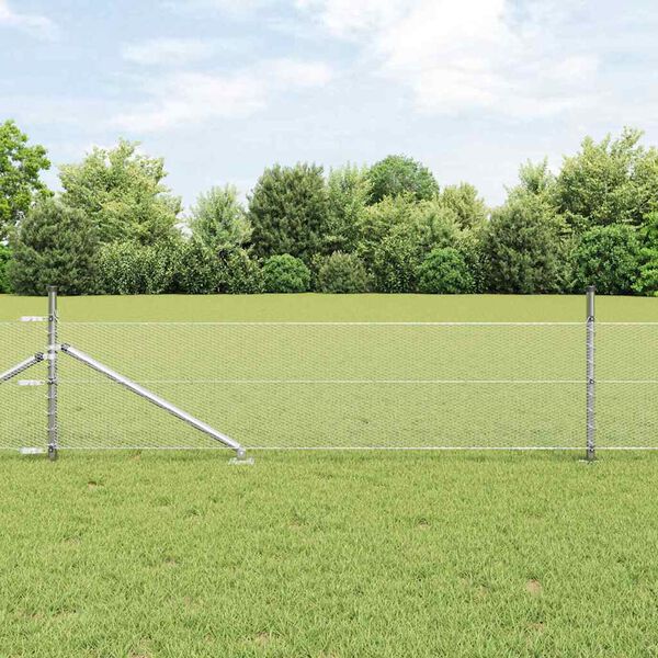 vidaXL Aed koos postidega Hõbedane 0.8 x 25 m PVC kaetud teras