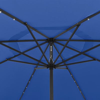 vidaXL päikesevari LED-tulede ja metallpostiga, 400 cm, taevasinine