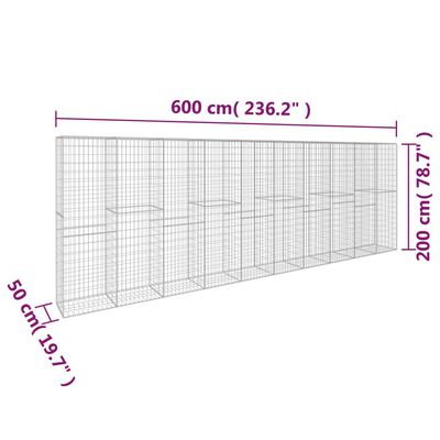 vidaXL gabioonsein kattega, tsingitud teras, 600 x 50 x 200 cm