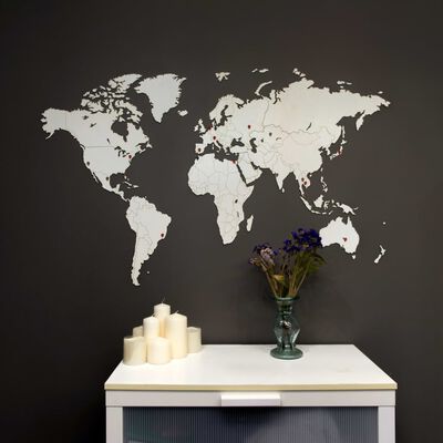 MiMi Innovations puidust seina maailmakaart, "Luxury" valge, 130x78 cm
