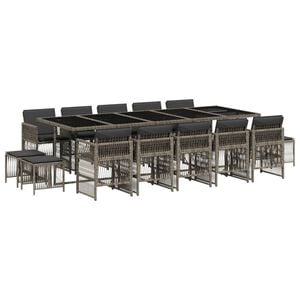 vidaXL 15-osaline aia s&ouml;&ouml;gim&ouml;&ouml;bli komplekt patjadega, hall, pol&uuml;rotang
