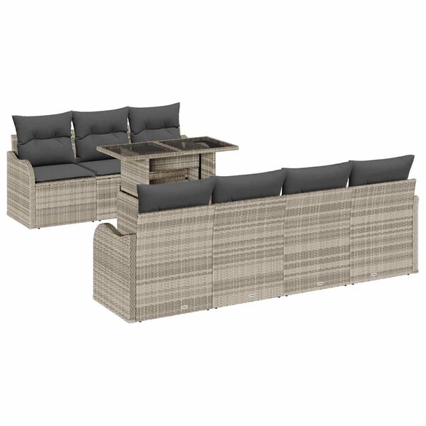vidaXL Aia Diivanikomplekt padjaga padjaga 8 pcs Helehall Polü Rattan