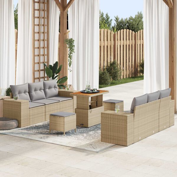 vidaXL Aia Diivanikomplekt padjaga 9 pcs Beež ja heledhall Pol&uuml; Rattan