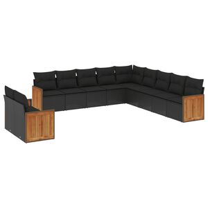 vidaXL 11-osaline aiadiivani komplekt patjadega, must, pol&uuml;rotang