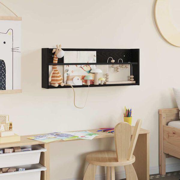 vidaXL Ajakirja riiul riiuliga Must tamm 80 x 12 x 30 cm Tehispuit