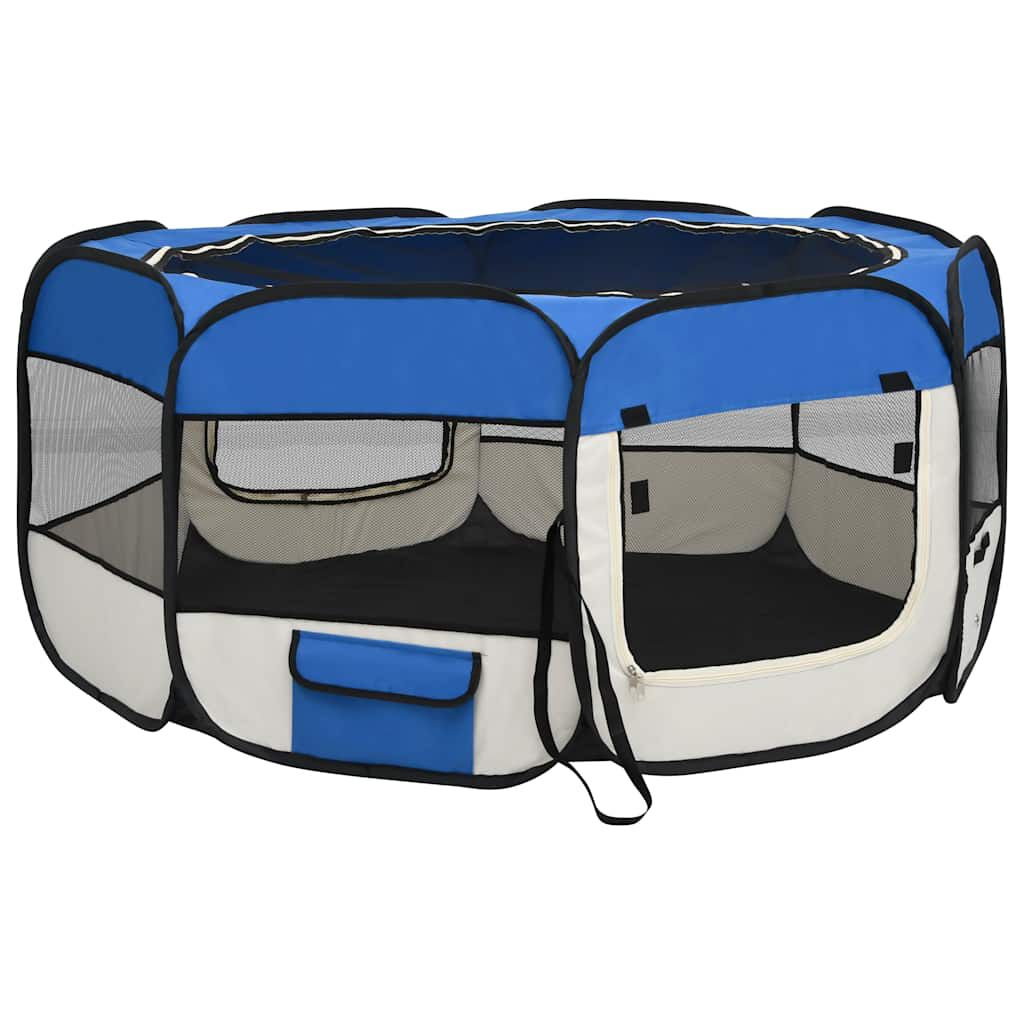 vidaXL kokkupandav koerte mänguaedik kandekotiga, sinine 145x145x61 cm