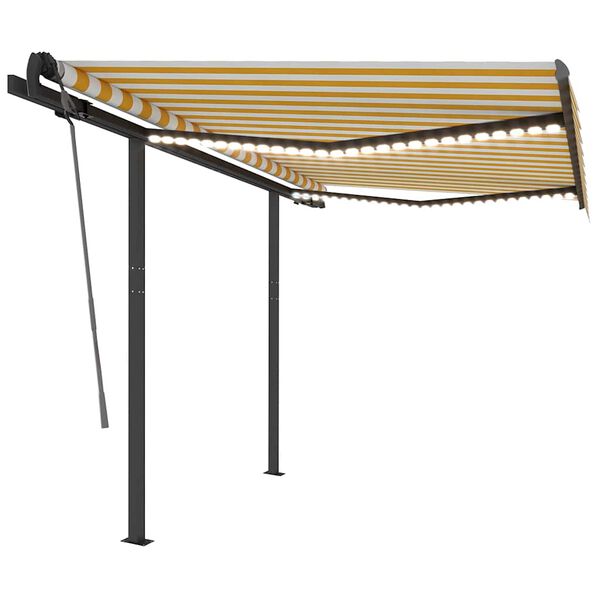 vidaXL k&auml;sitsi sisset&otilde;mmatav varikatus, LED, 3,5x2,5 m, kollane/valge