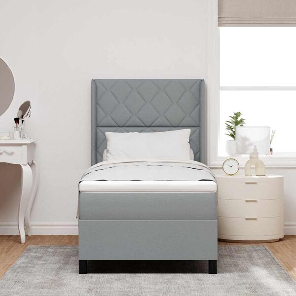 vidaXL LED Box Spring Voodi madratsiga Helehall 100 x 200 cm kangas